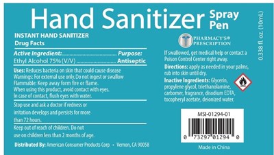 Image Description (Hand Sanitizer Spray Pen 75 Vv 10ml)